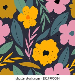 Hand drawn floral seamless pattern for print, textile, fabric. Spring summer background.