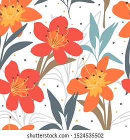 Hand drawn floral seamless pattern for print, fabric, wallpaper. Spring - summer floral background.