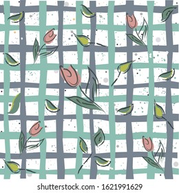 Hand Drawn Floral Seamless Pattern on subtle background. Vector Illustration