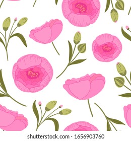 Hand drawn floral seamless pattern for print, textile, wallpaper. Hand drawn peonies background.