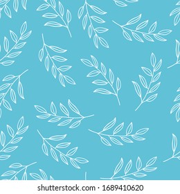 Hand drawn floral seamless pattern. Branches on pastel blue background. Easy to edit vector template for textile, fabric, gift wrap, wedding invitation, etc.