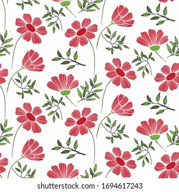 hand drawn floral seamless pattern on white background