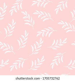 Hand drawn floral seamless pattern. Branches on blush pink background. Easy to edit vector template for textile, fabric, gift wrap, wedding invitation, etc.