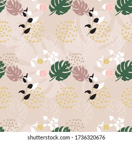 Hand drawn floral seamless pattern in pastel color. Can use for print, digital pattern, paper art, template, fabric, presentation, textile, banner, poster, wallpaper, background