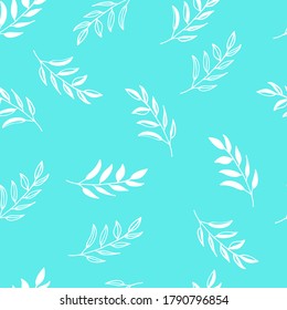 Hand drawn floral seamless pattern. Branches on mint green background. Easy to edit vector template for textile, fabric, gift wrap, wedding invitation, etc.