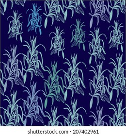 Hand drawn floral seamless pattern on dark blue background, vector design