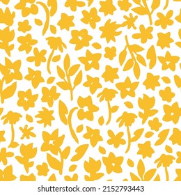 Hand drawn, floral seamless pattern. Botanical vector background with painted flowers. Craftdrawn retro styled small scaled fashion print for fabric, paper, home textile and goods