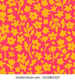 Hand drawn, floral seamless pattern. Botanical vector background with painted flowers. Craftdrawn retro styled small scaled fashion print for fabric, paper, home textile and goods