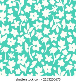 Hand drawn, floral seamless pattern. Botanical vector background with painted flowers. Craftdrawn retro styled small scaled fashion print for fabric, paper, home textile and goods