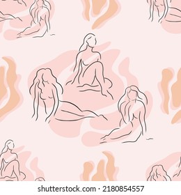 Patrón sin costuras florales dibujado a mano con siluetas y flores de las mujeres. Ilustración orgánica.