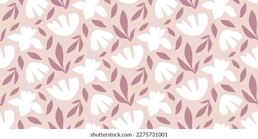 Hand Drawn Floral Seamless Pattern. Beautiful and Delicate Flowers Background Texture. Spring Blossom print. Minimal Vector illustration for textile, fabric design, wrapping paper, wallpapers