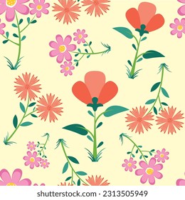 handgezeichnetes, nahtloses Muster, nahtloses Muster für Gewebe, mehrmaliges Muster-Design von 2d handgezogenen Blumen