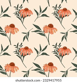 Handgezeichnetes, nahtloses Muster. Echinacea conflorale Illustration