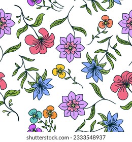 Hand drawn floral seamless pattern with beauty flowers vector design. Perfect for textile prints