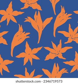 Hand drawn Floral seamless pattern. Bloom flowers background. Modern Abstract botanical ornament. Simple monochrome Floral print . Collage contemporary print. Vector illustration