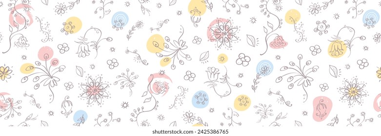 Hand drawn floral seamless pattern. Horizontal vector illustration