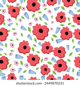 Patrón sin costuras floral dibujado a mano para la impresión, textil, tela. Fondo de flores decorativas de primavera verano.