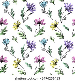 Dibujado a mano floral sin patrón en estilo garabato. Ilustración vectorial para Fondos de pantalla y textiles.
