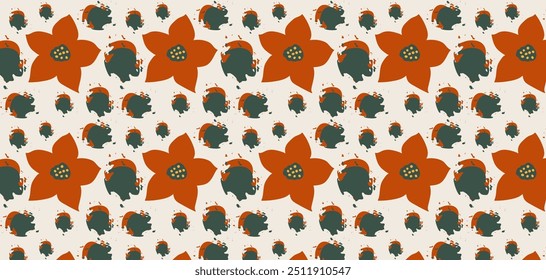 Hand drawn floral seamless pattern. Pastel boho background in minimalist for presentation, backgrounds, wallpapers, textile, and fashion.