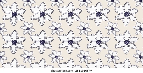 Hand drawn floral seamless pattern. Pastel boho background in minimalist for presentation, backgrounds, wallpapers, textile, and fashion.