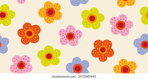 Hand drawn floral seamless pattern with childish style and pastel color. Design for fabric, textile, covers, gift wrap, wallpaper.
