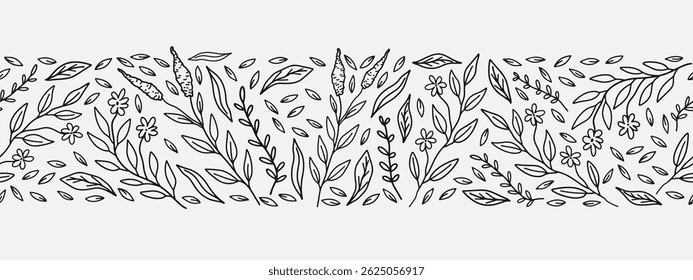Hand drawn floral seamless pattern border