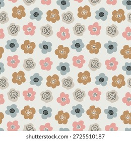 Hand Drawn Floral Seamless Pattern - Modern Folk Art Illustration - Cute Flowers Cottagecore - Stationery Design Fabric Textile Scandinavian Folklore Ornament