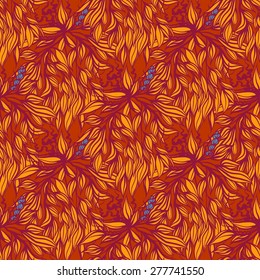 Hand drawn floral seamless pattern. Vector line art.