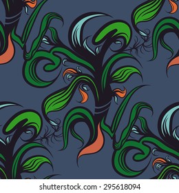 Hand drawn floral seamless pattern with herbs. Vector line art.