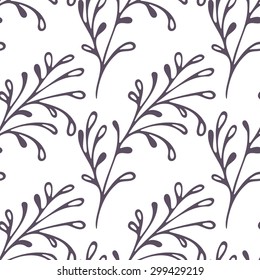 Hand drawn floral seamless pattern. Web doodle background in black and white. Vector illustration