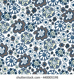 Hand drawn floral seamless pattern in boho style.Vector illustration