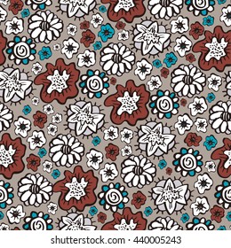 Hand drawn floral seamless pattern in boho style.Vector illustration
