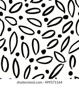 Hand drawn floral seamless pattern in black and white.