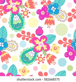 Hand drawn floral seamless pattern. Bright illustration, can be used for creating card, invitation card for wedding,wallpaper and textile.