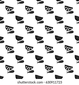 Hand drawn floral seamless pattern. Graphic background design.Modern stylish texture. Monochrome template for prints, textiles, wrapping, wallpaper, website, Vector illustration