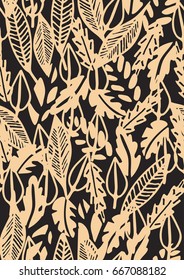Hand Drawn floral seamless pattern with leaves. Vintage decorative plants for design background, invitations, greeting cards, logos, flayers, scrapbooking, etc