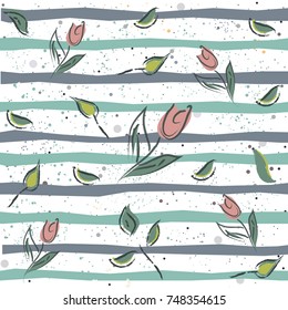 Hand Drawn Floral Seamless Pattern on subtle background. Vector Illustration