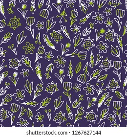 Hand drawn floral seamless patterns ornaments with flowers and leaves.Vector illustration