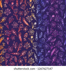 Hand drawn floral seamless patterns ornaments with flowers and leaves.Vector illustration