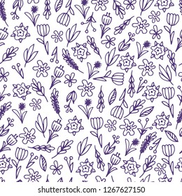 Hand drawn floral seamless patterns ornaments with flowers and leaves.Vector illustration