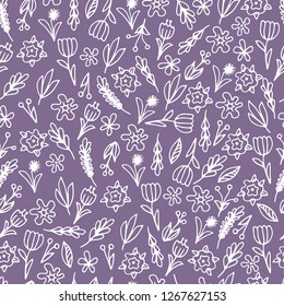 Hand drawn floral seamless patterns ornaments with flowers and leaves.Vector illustration
