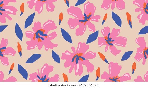 Hand drawn floral seamless patterns. Natural wallpaper, Exotic flowers print decoration. Illustration for fabric, textiles, clothing, wall art, printing and design project, etc.