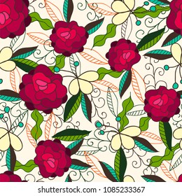 Hand drawn floral seamless vector pattern