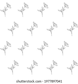 Hand Drawn Floral Seamless Vector Pattern. Black Sketched viburnum berries.