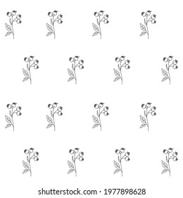 Hand Drawn Floral Seamless Vector Pattern. Black Sketched Rose Hips.