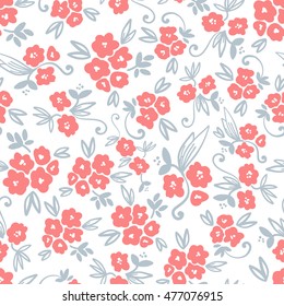 Hand drawn floral seamless vintage pattern. Vector background, retro style.