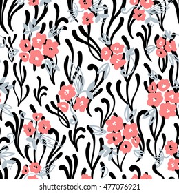 Hand drawn floral seamless vintage pattern. Vector background, retro style.