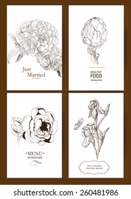 hand drawn floral set of invitations, postcards, flyers