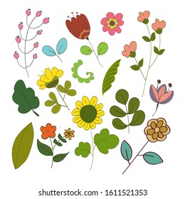 hand drawn floral set vector. flower element. decorative element. line vector. seamless floral. colorful abstract floral design.  abstract natural shapes in hand drawn style.