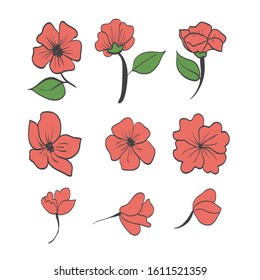 hand drawn floral set vector. flower element. decorative element. line vector. seamless floral. colorful abstract floral design.  abstract natural shapes in hand drawn style.